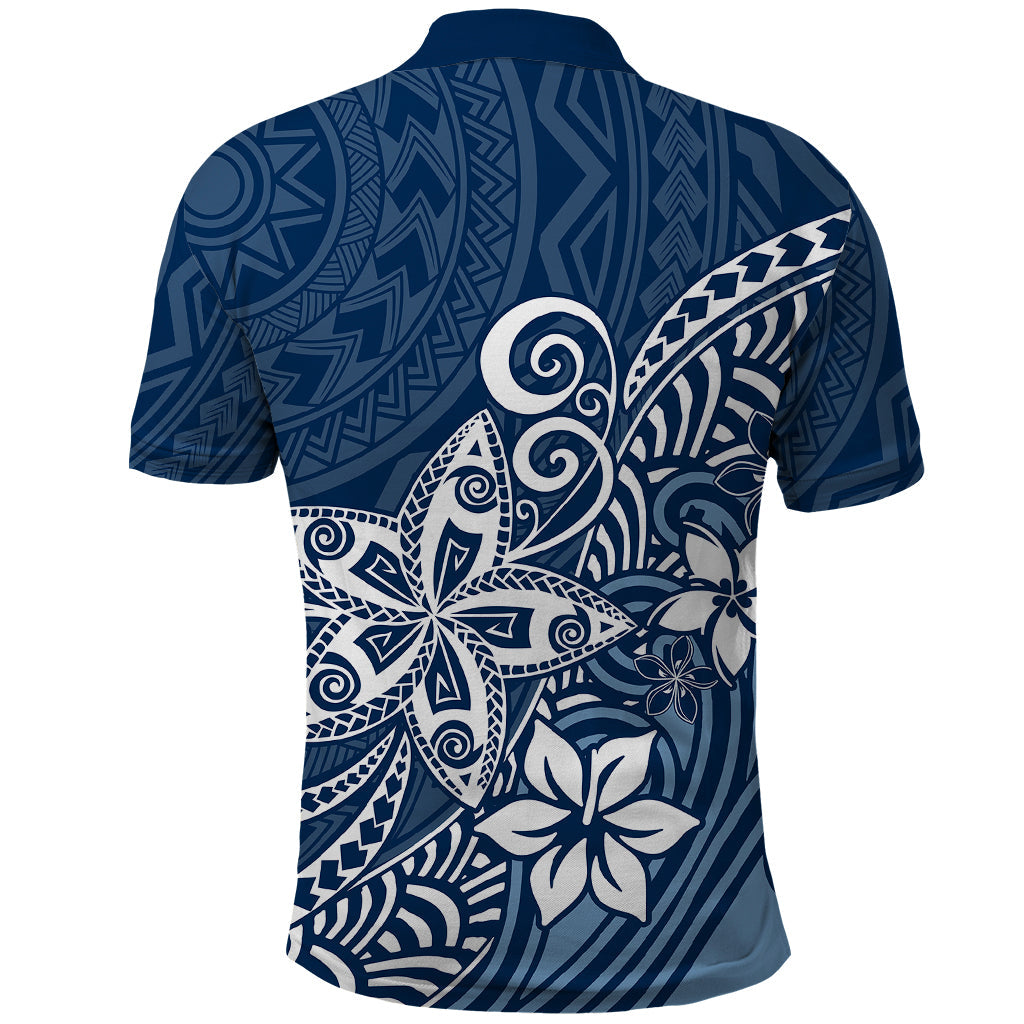 Polynesia Polo Shirt Plumeria Blue Curves LT7