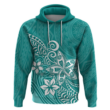 Polynesia Hoodie Plumeria Teal Curves LT7