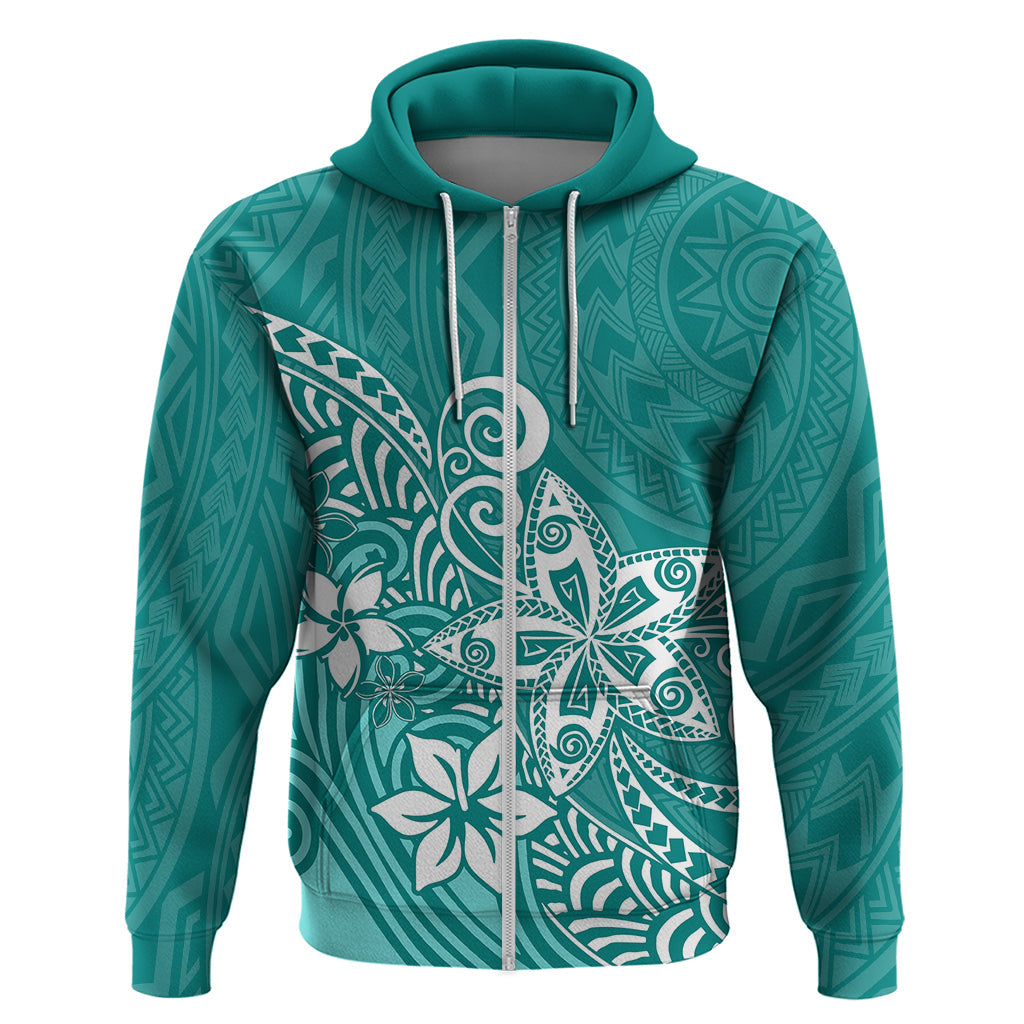 Polynesia Hoodie Plumeria Teal Curves LT7