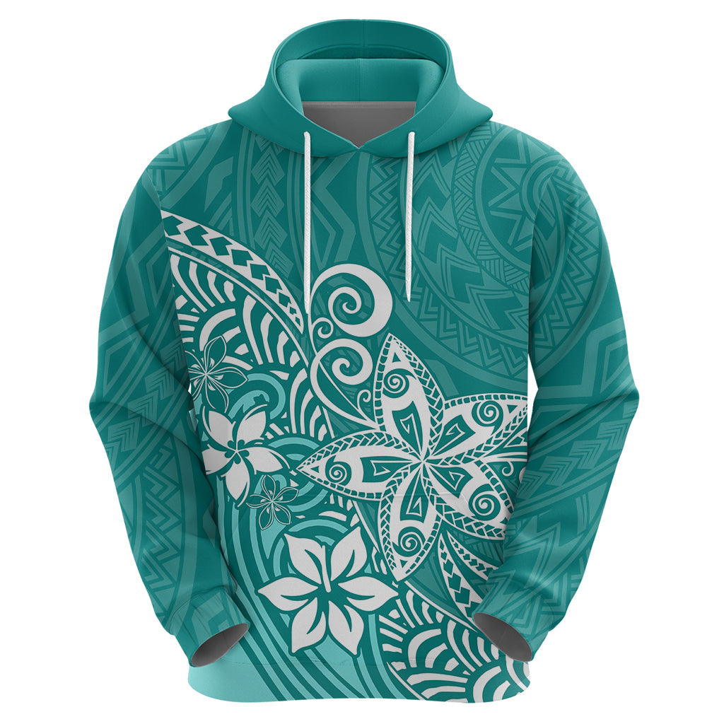 Polynesia Hoodie Plumeria Teal Curves LT7