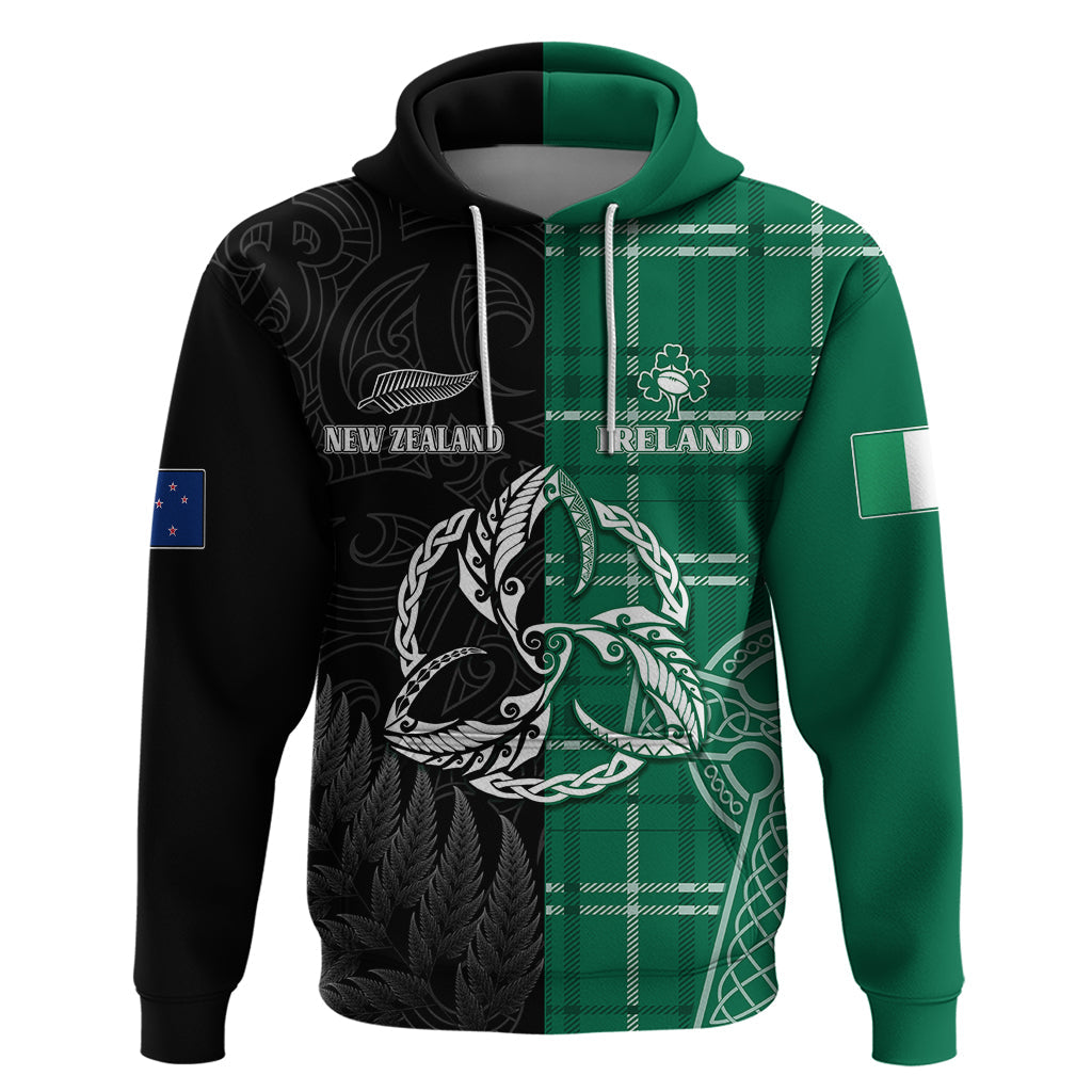 Personalised New Zealand Mix Ireland Rugby Hoodie Celtic Knot Mix Silver Ferns LT7