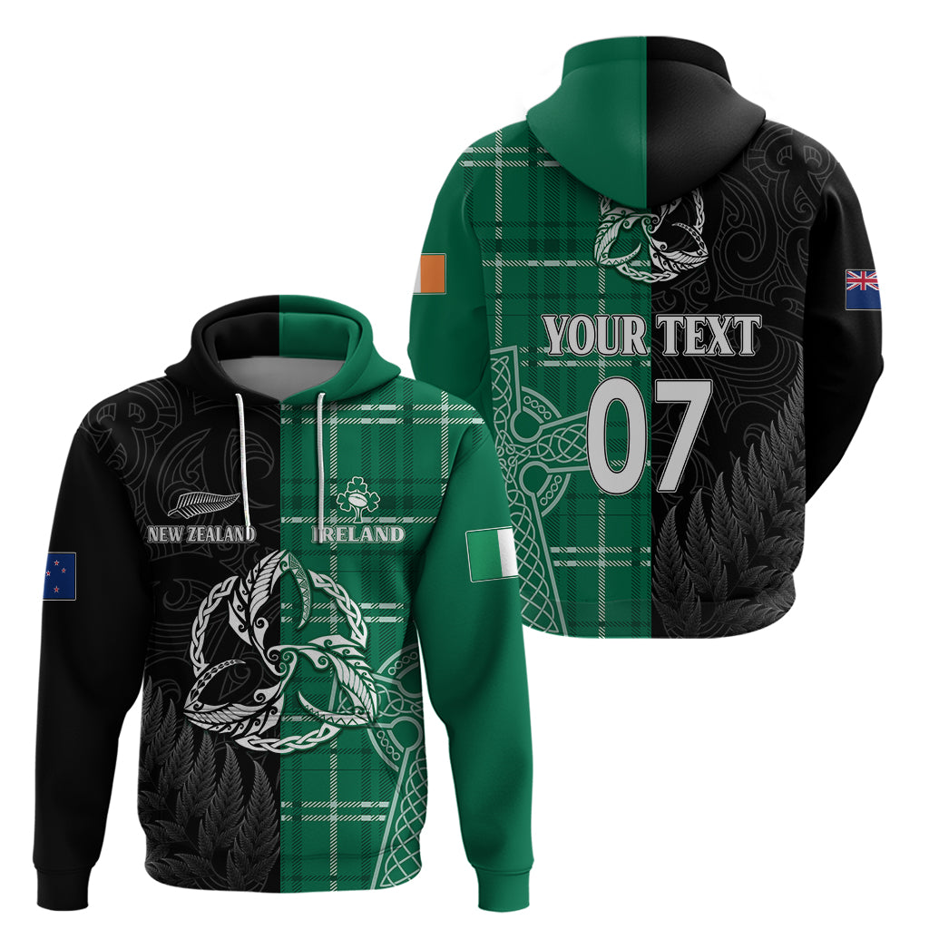 Personalised New Zealand Mix Ireland Rugby Hoodie Celtic Knot Mix Silver Ferns LT7