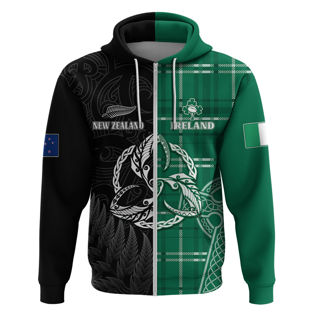 Personalised New Zealand Mix Ireland Rugby Hoodie Celtic Knot Mix Silver Ferns LT7