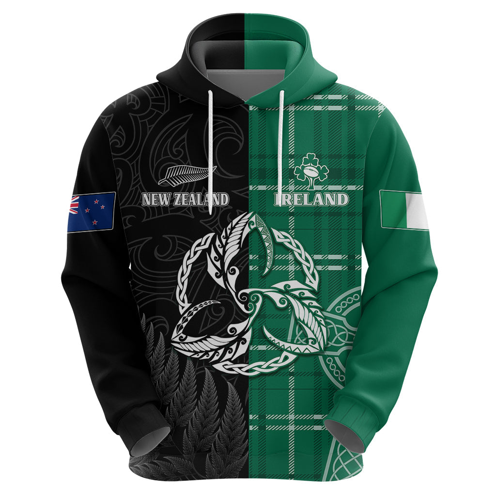 Personalised New Zealand Mix Ireland Rugby Hoodie Celtic Knot Mix Silver Ferns LT7