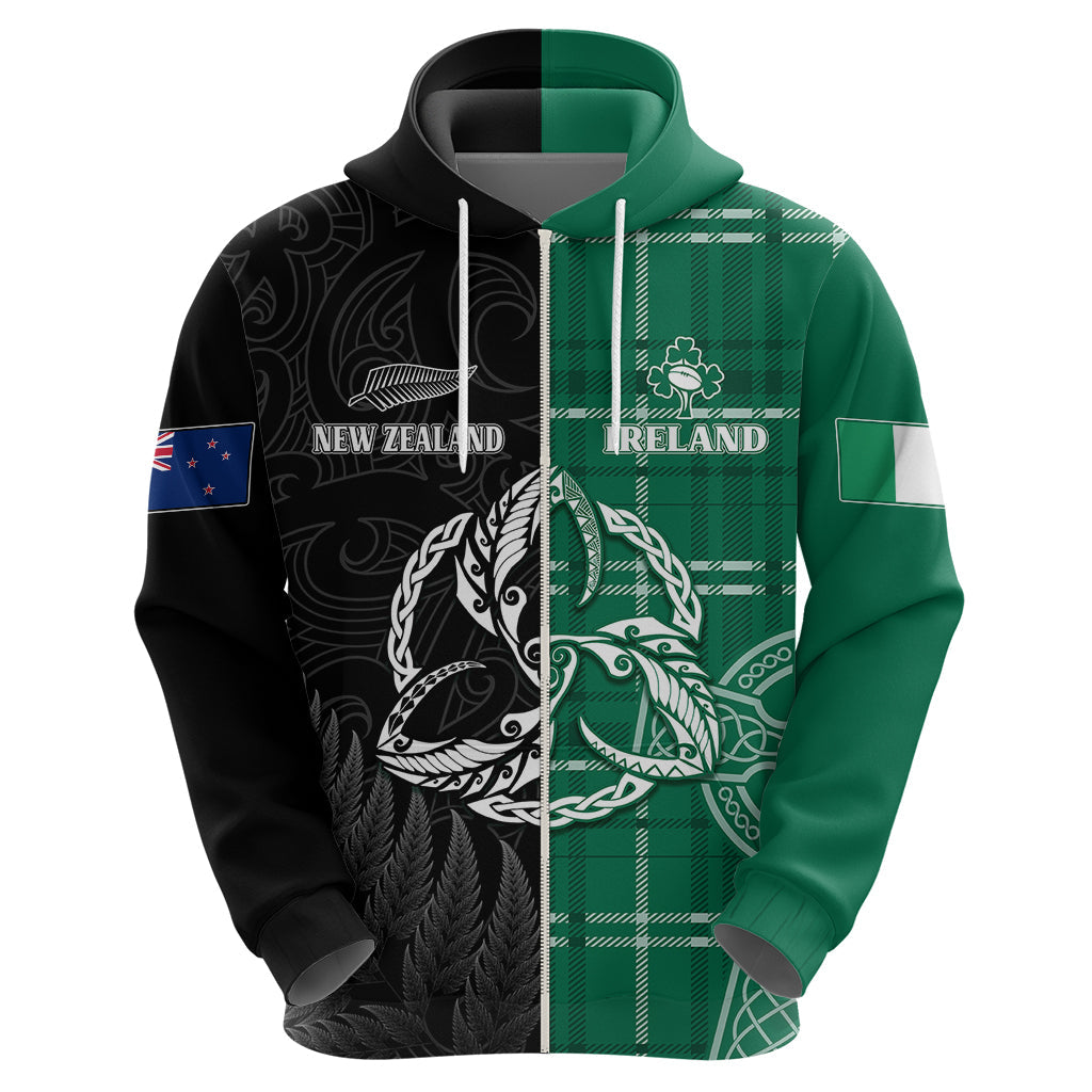 Personalised New Zealand Mix Ireland Rugby Hoodie Celtic Knot Mix Silver Ferns LT7