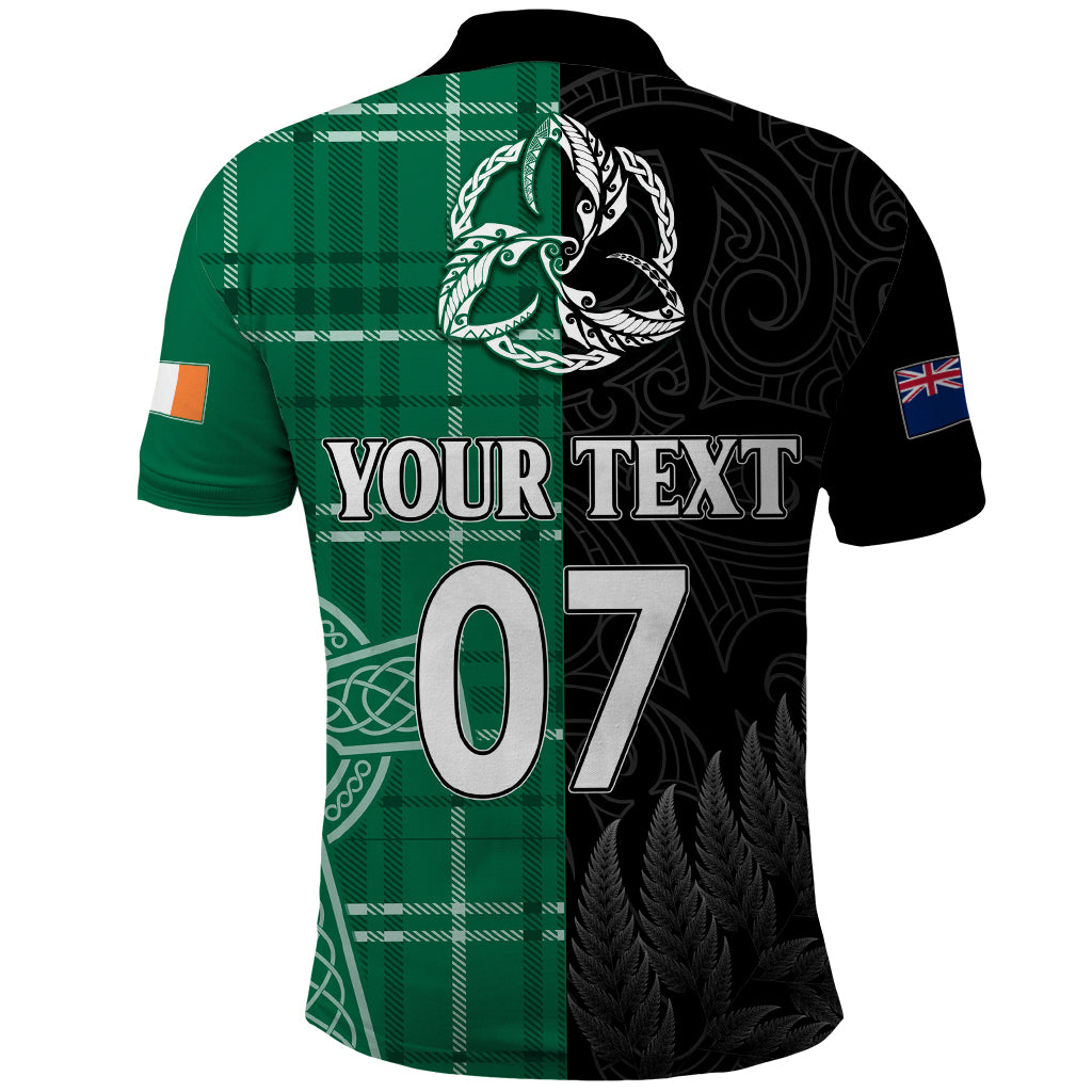 Personalised New Zealand Mix Ireland Rugby Polo Shirt Celtic Knot Mix Silver Ferns LT7