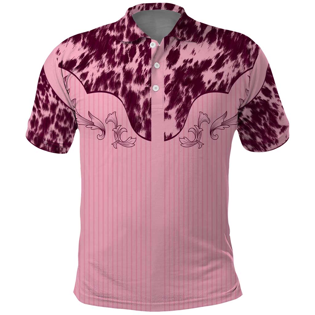 Cowboys Wild West Polo Shirt Pink Cow Prints LT7