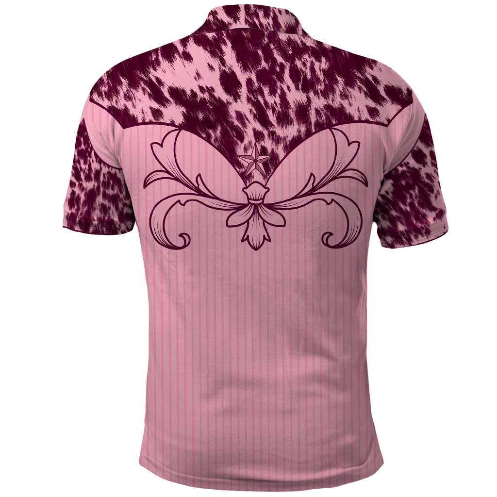 Cowboys Wild West Polo Shirt Pink Cow Prints LT7