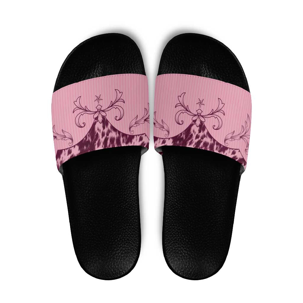 Cowboys Wild West Slide Sandals Pink Cow Prints LT7