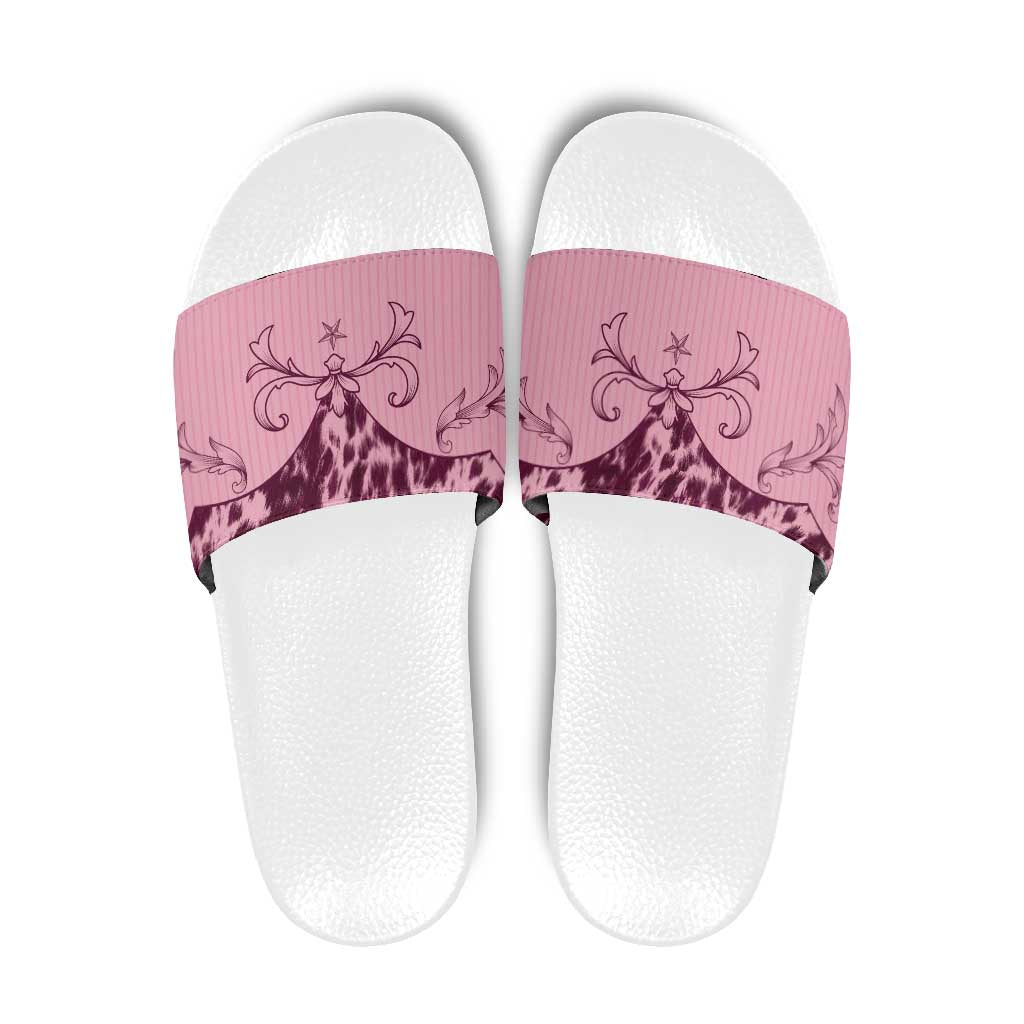 Cowboys Wild West Slide Sandals Pink Cow Prints LT7