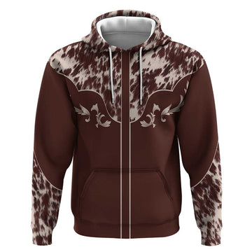 Cowboys Wild West Hoodie Dark Brown Cow Prints LT7