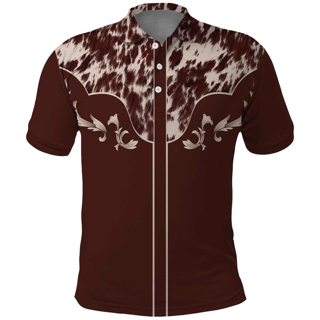 Cowboys Wild West Polo Shirt Dark Brown Cow Prints LT7