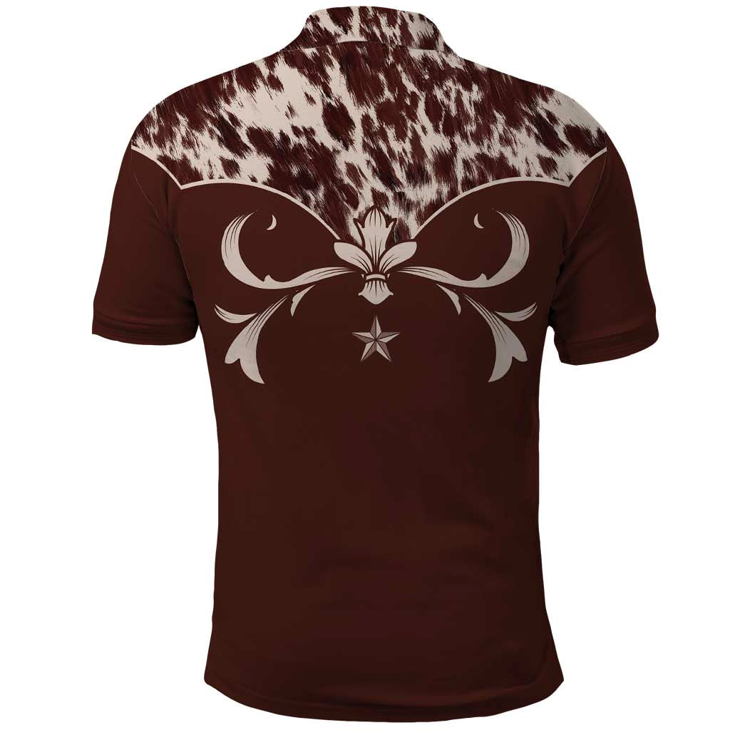 Cowboys Wild West Polo Shirt Dark Brown Cow Prints LT7