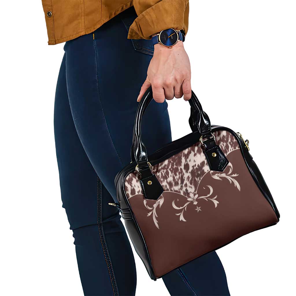 Cowboys Wild West Shoulder Handbag Dark Brown Cow Prints LT7