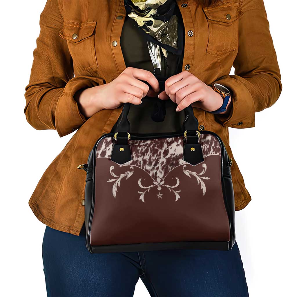 Cowboys Wild West Shoulder Handbag Dark Brown Cow Prints LT7