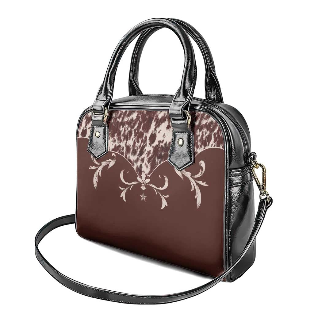 Cowboys Wild West Shoulder Handbag Dark Brown Cow Prints LT7