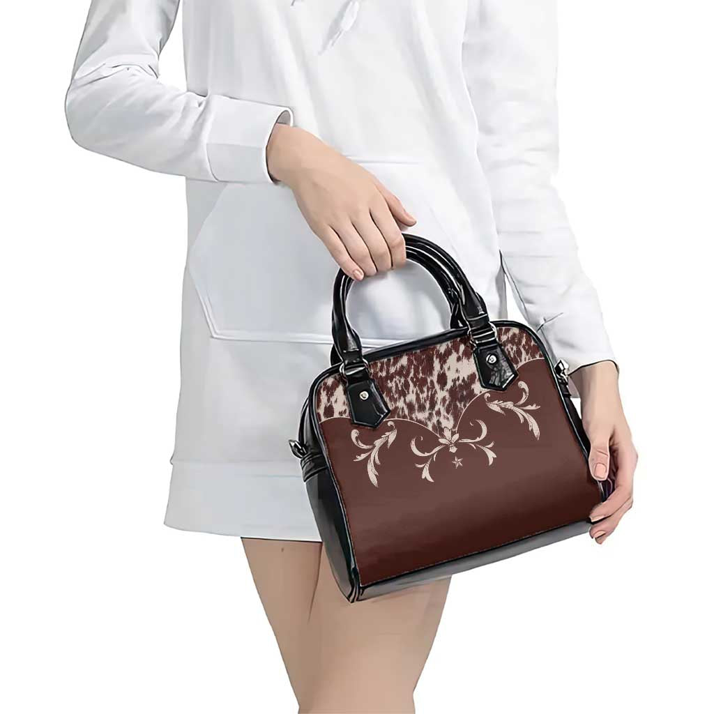 Cowboys Wild West Shoulder Handbag Dark Brown Cow Prints LT7