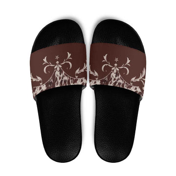 Cowboys Wild West Slide Sandals Dark Brown Cow Prints LT7