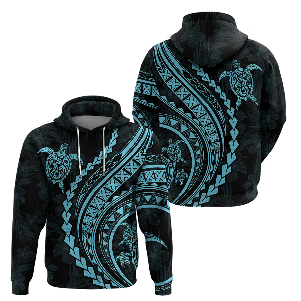 Polynesian Pride Hoodie Turtle Hibiscus Luxury Style - Aquamarine LT7