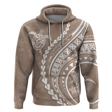 Polynesian Pride Hoodie Turtle Hibiscus Luxury Style - Beige LT7