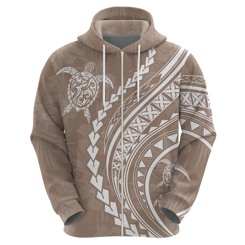 Polynesian Pride Hoodie Turtle Hibiscus Luxury Style - Beige LT7