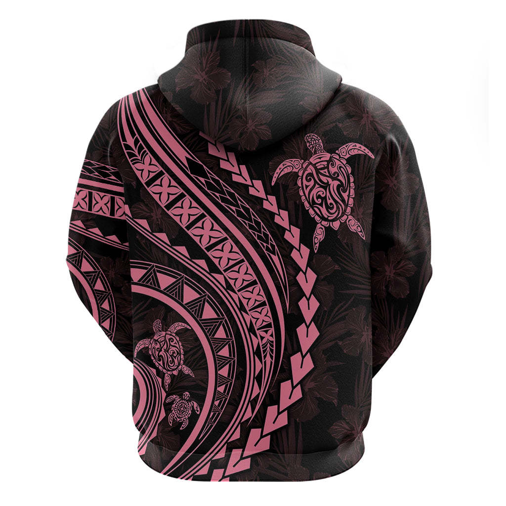 Polynesian Pride Hoodie Turtle Hibiscus Luxury Style - Carnation Pink LT7