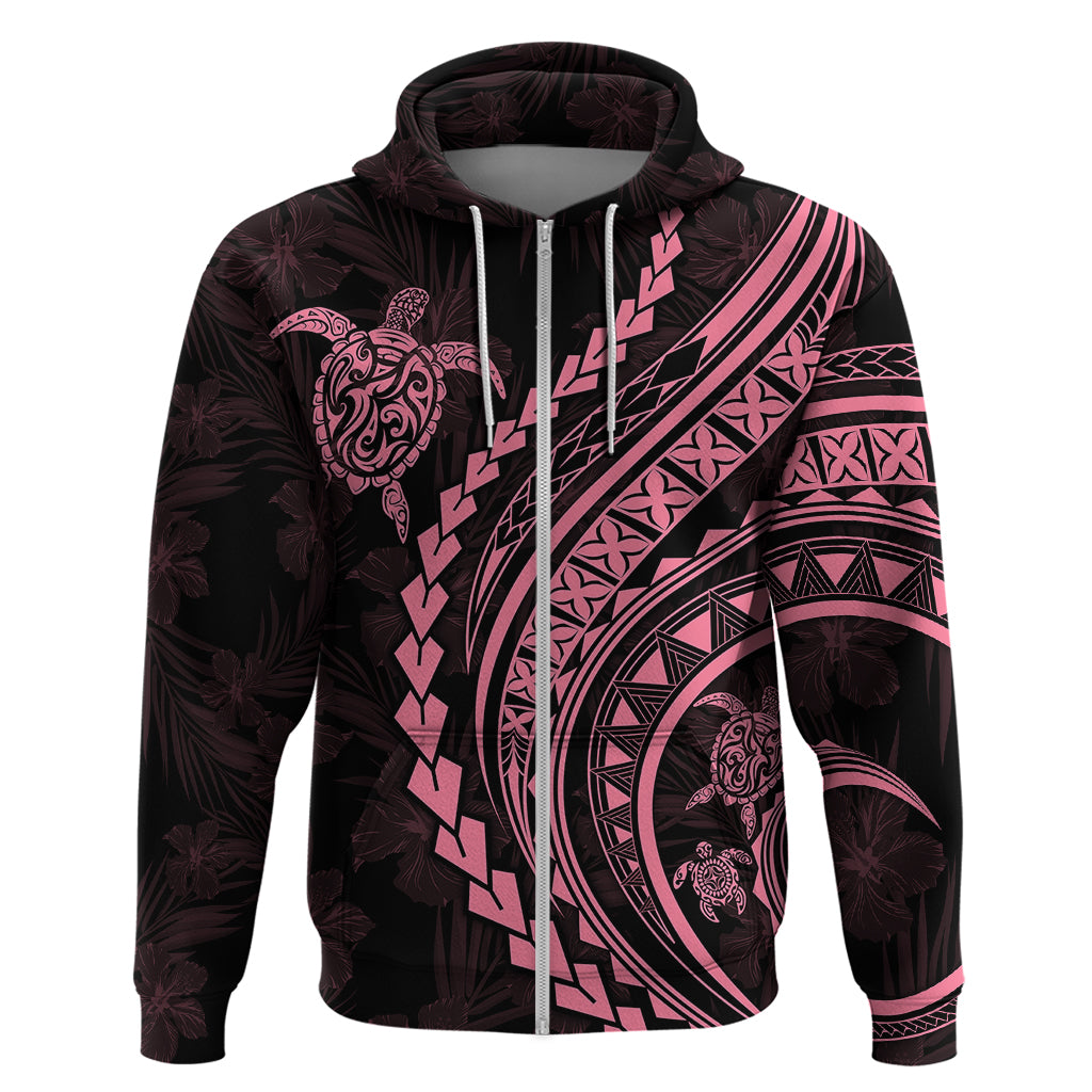 Polynesian Pride Hoodie Turtle Hibiscus Luxury Style - Carnation Pink LT7