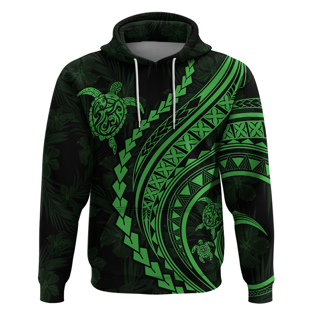 Polynesian Pride Hoodie Turtle Hibiscus Luxury Style - Green LT7