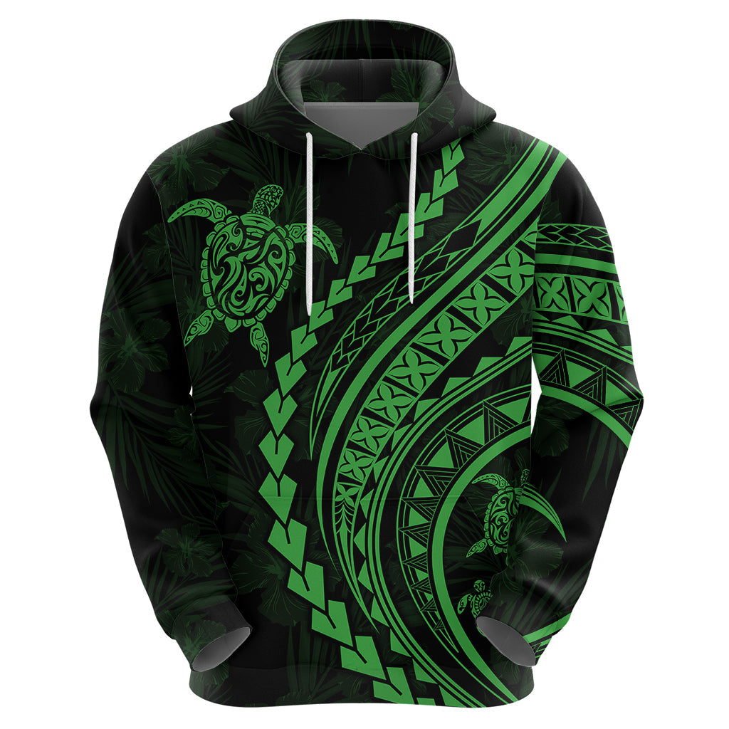 Polynesian Pride Hoodie Turtle Hibiscus Luxury Style - Green LT7