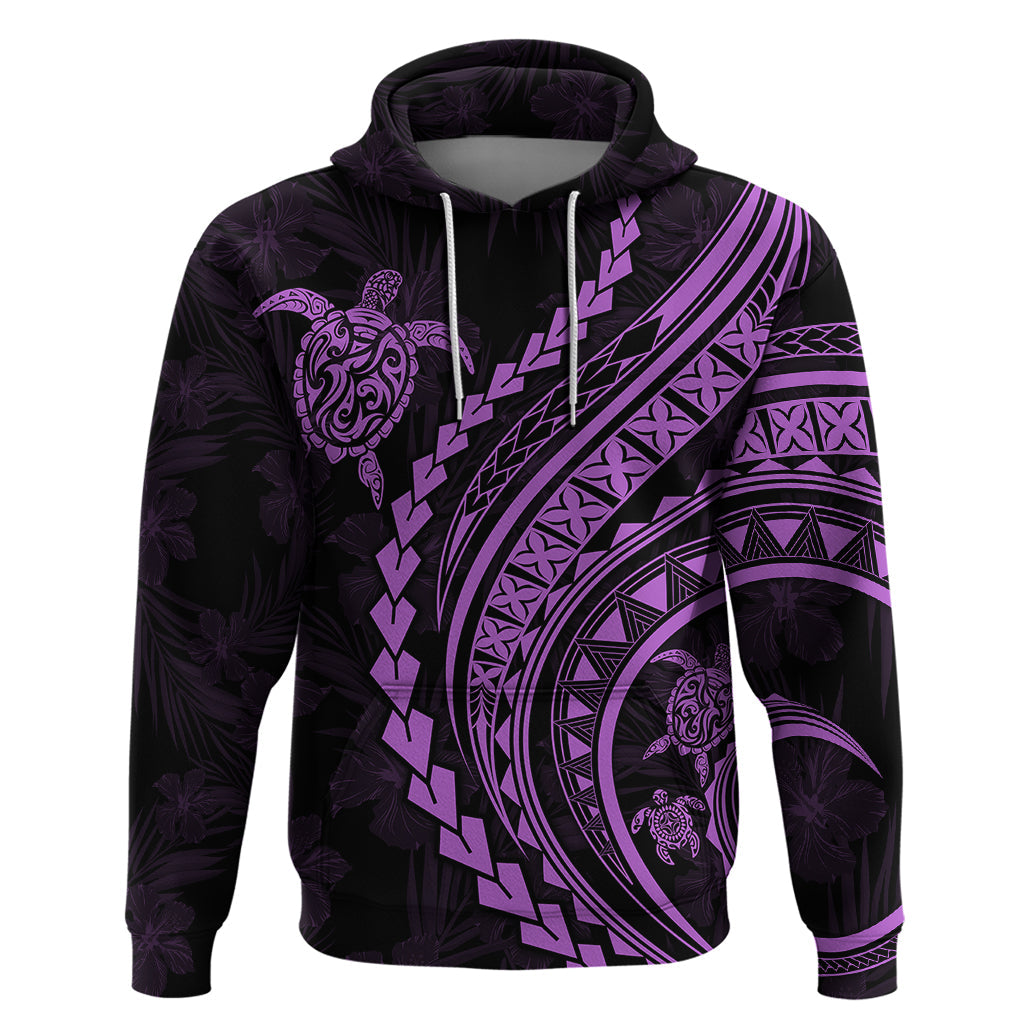 Polynesian Pride Hoodie Turtle Hibiscus Luxury Style - Lilac LT7