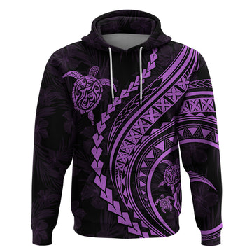 Polynesian Pride Hoodie Turtle Hibiscus Luxury Style - Lilac LT7