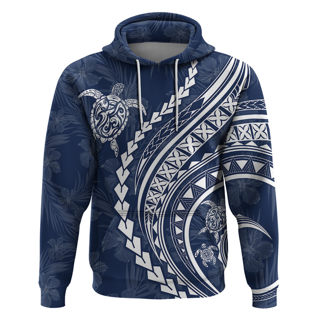 Polynesian Pride Hoodie Turtle Hibiscus Luxury Style - Navy LT7