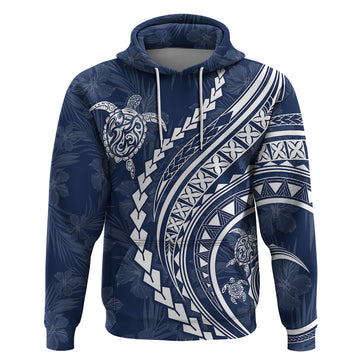 Polynesian Pride Hoodie Turtle Hibiscus Luxury Style - Navy LT7