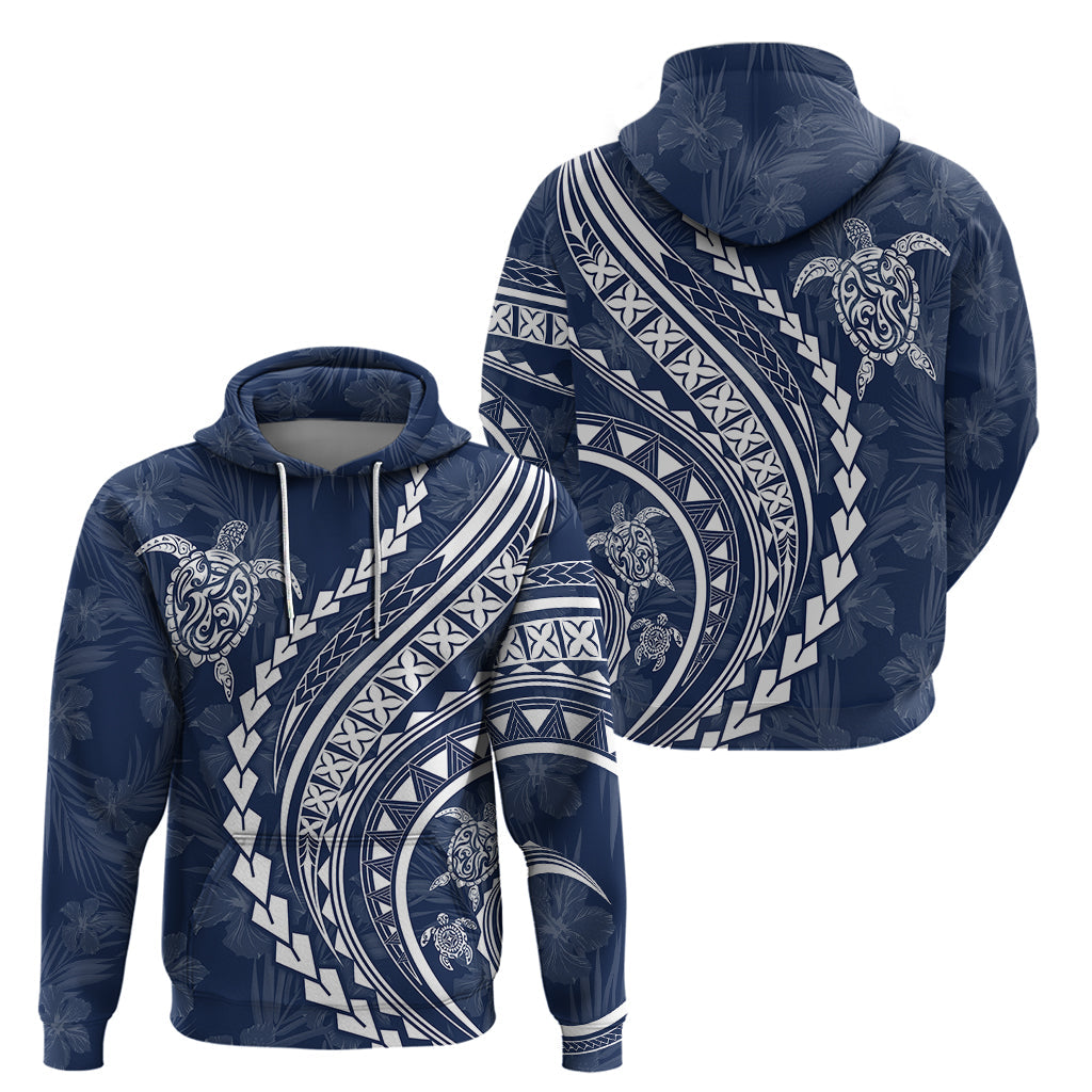 Polynesian Pride Hoodie Turtle Hibiscus Luxury Style - Navy LT7