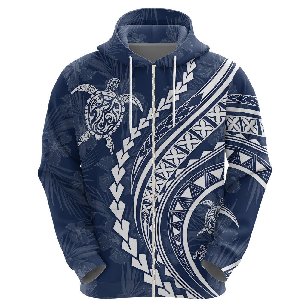 Polynesian Pride Hoodie Turtle Hibiscus Luxury Style - Navy LT7