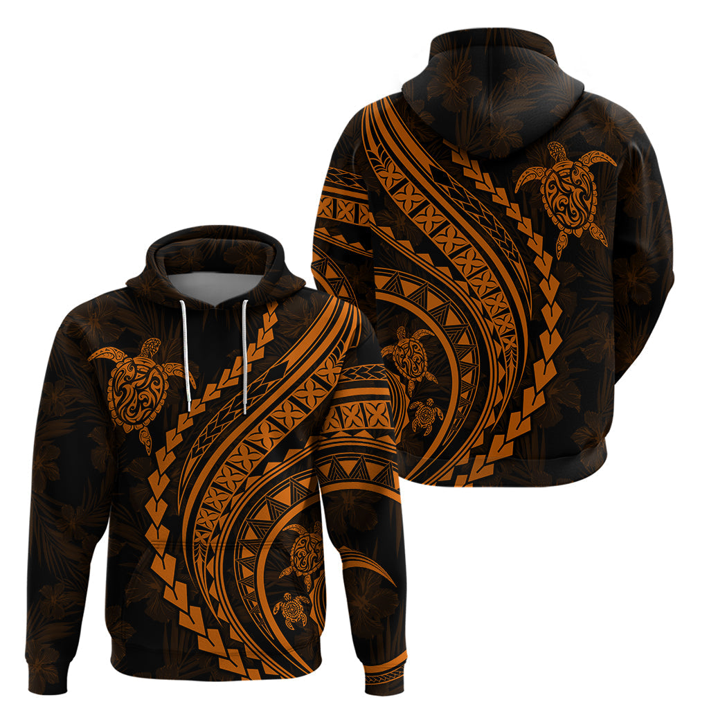 Polynesian Pride Hoodie Turtle Hibiscus Luxury Style - Orange LT7