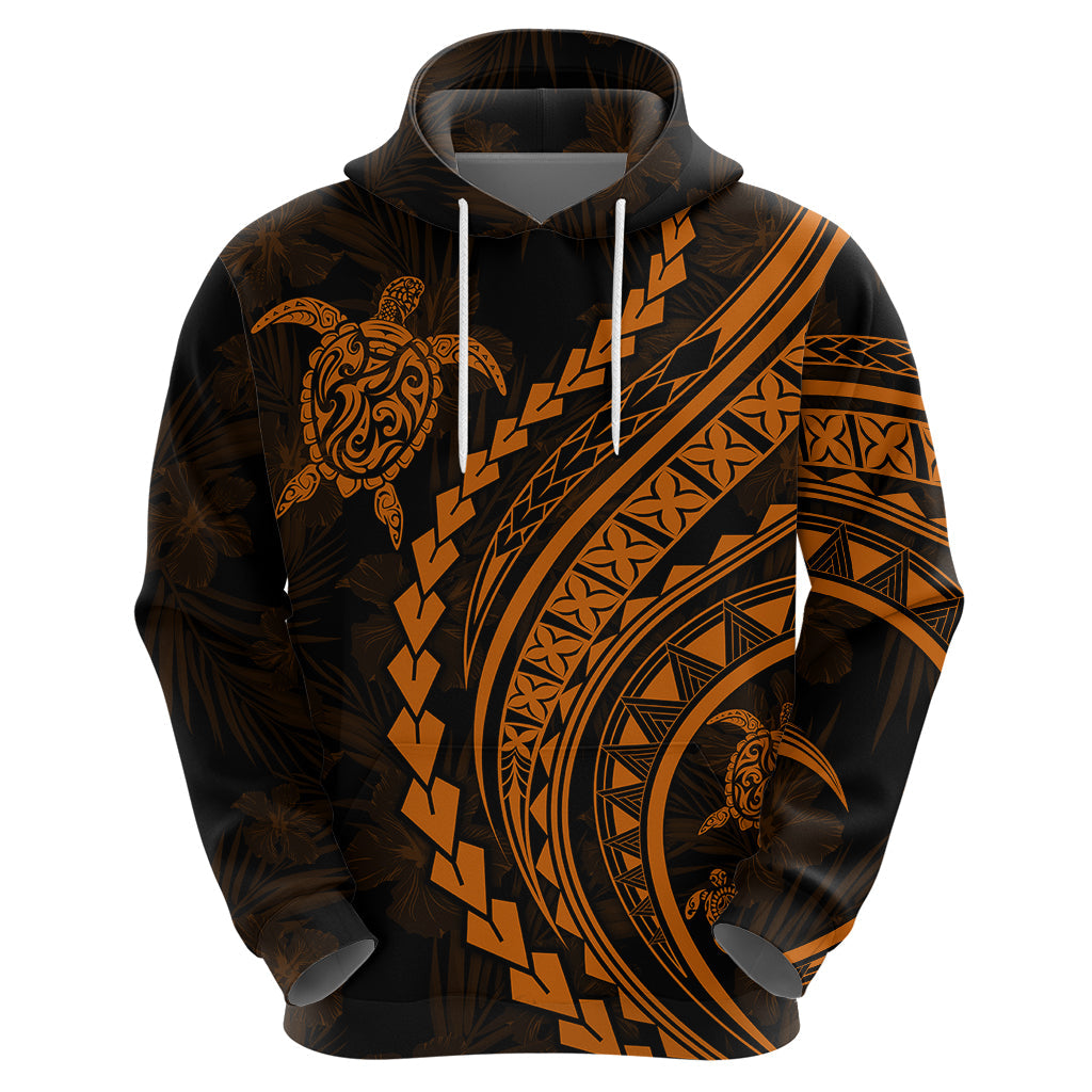 Polynesian Pride Hoodie Turtle Hibiscus Luxury Style - Orange LT7