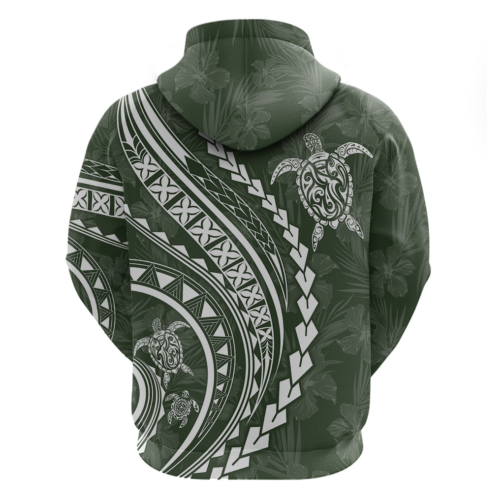 Polynesian Pride Hoodie Turtle Hibiscus Luxury Style - Sage LT7
