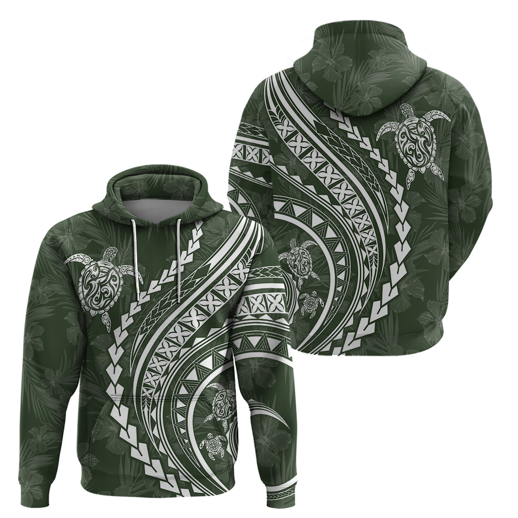 Polynesian Pride Hoodie Turtle Hibiscus Luxury Style - Sage LT7