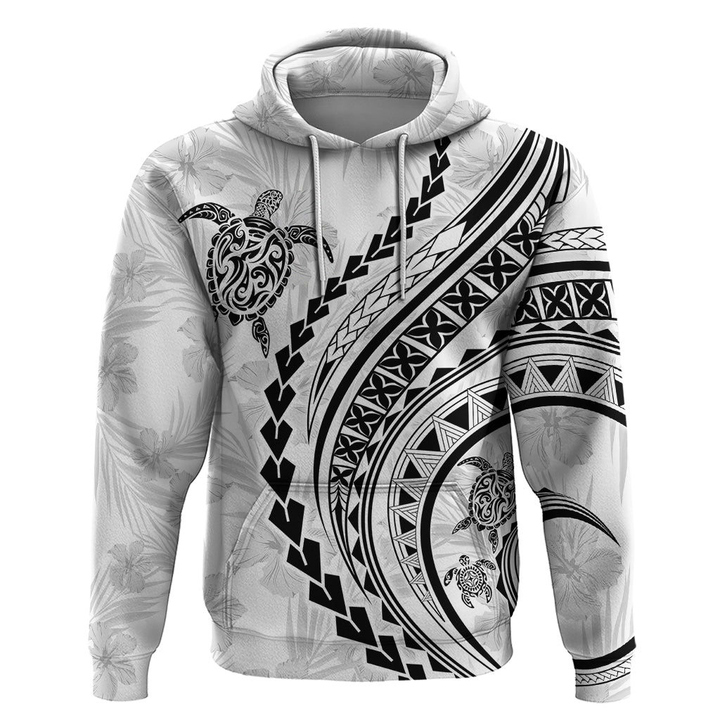 Polynesian Pride Hoodie Turtle Hibiscus Luxury Style - White LT7
