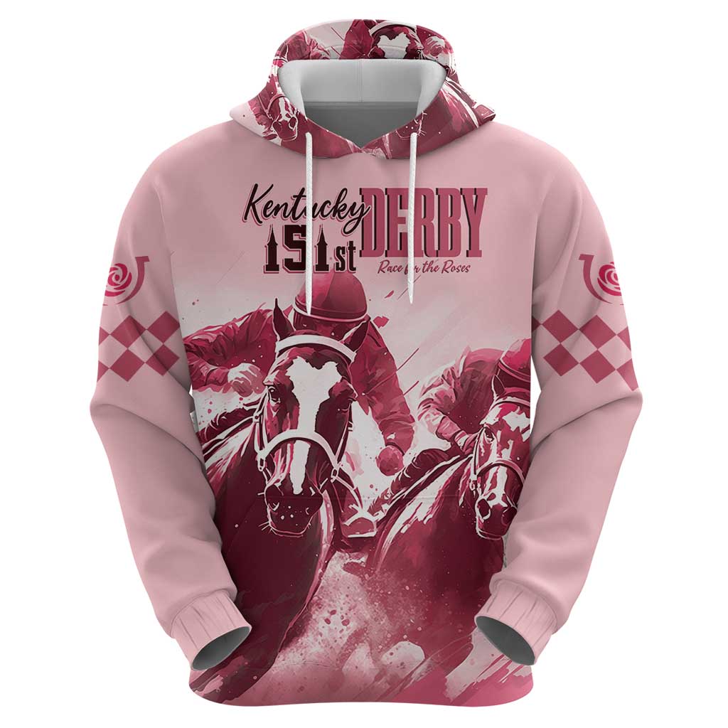 Kentucky Horse Racing 151st Personalized Hoodie Derby Watercolor Style - Pink LT7
