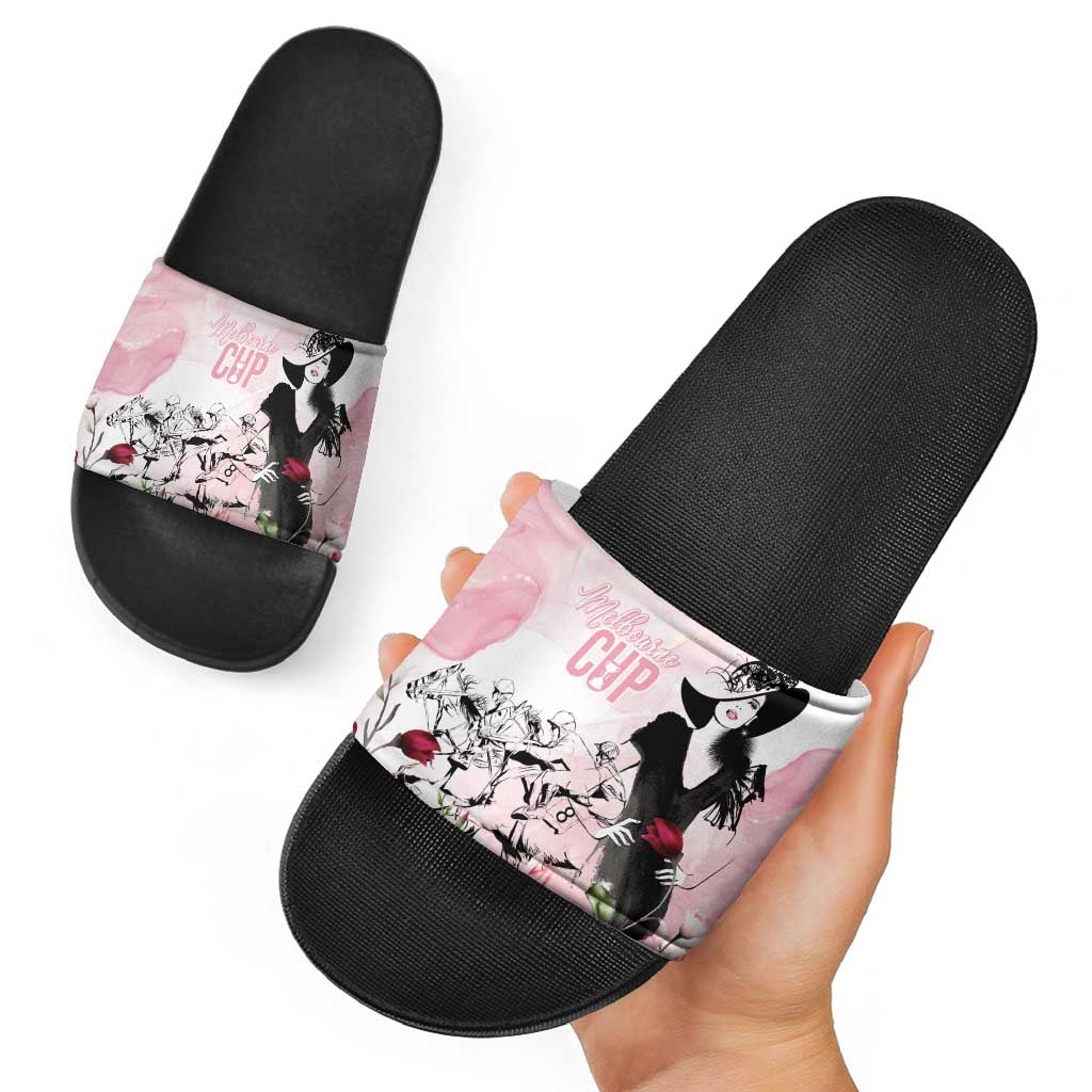Melbourne Horse Racing Cup Pink Out Derby Slide Sandals LT7