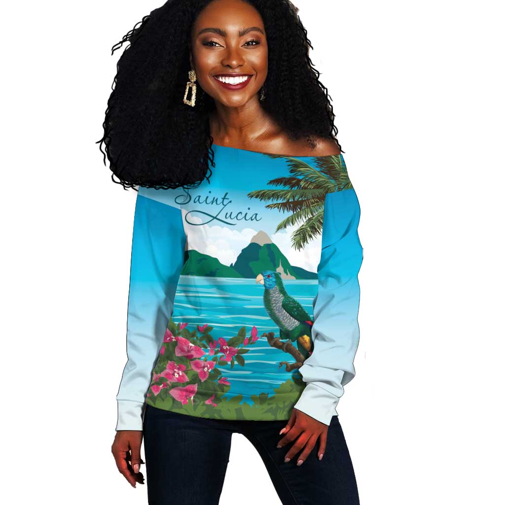 Afro-Saint Lucians Off Shoulder Sweater Pitons Landscape LT7
