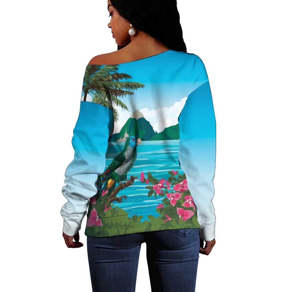 Afro-Saint Lucians Off Shoulder Sweater Pitons Landscape LT7
