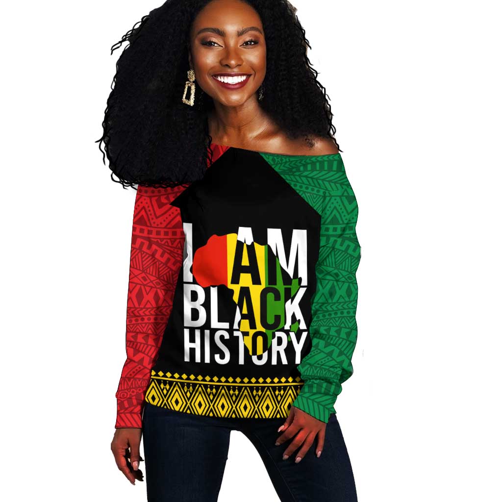 Juneteenth Off Shoulder Sweater Mix African Pattern - I Am Black History LT7