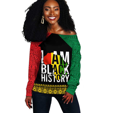 Juneteenth Off Shoulder Sweater Mix African Pattern - I Am Black History LT7