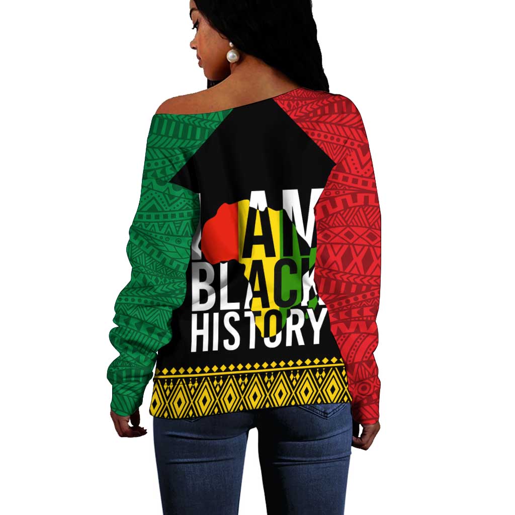 Juneteenth Off Shoulder Sweater Mix African Pattern - I Am Black History LT7