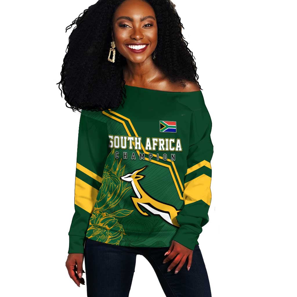 South Africa Rugby Off Shoulder Sweater Champions GO Bokke LT7
