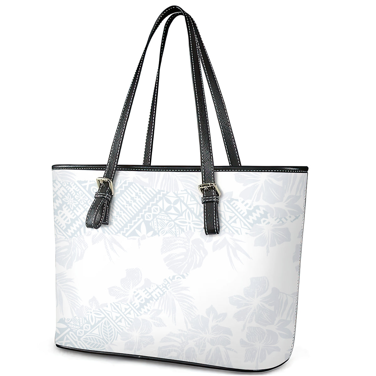 Samoa White Sunday Leather Tote Bag Hibiscus Special LT7