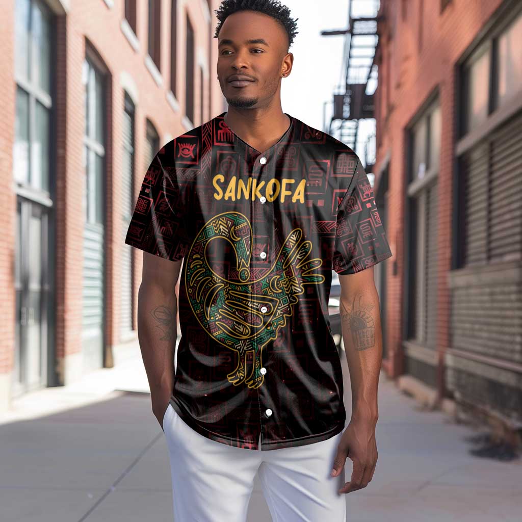 Afro-American Culture Baseball Jersey Adinkra Sankofa Bird - Cosmic Red LT7